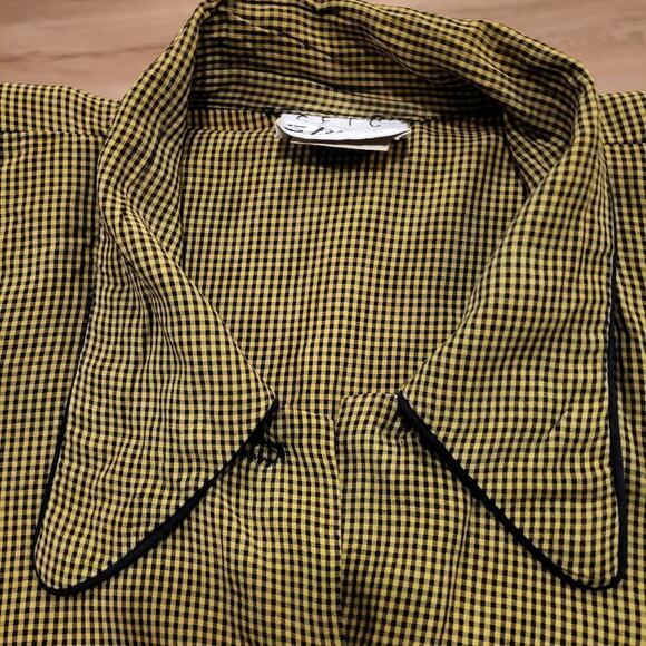 Vintage Cftc Studio Black and Yellow/green Check A-line Button Down Collared Top - Picture 7 of 13